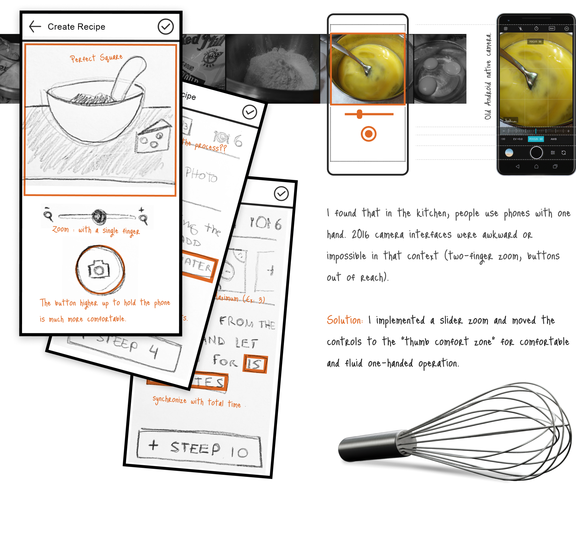 Paper prototype of a recipe being tested in a real kitchen environment
